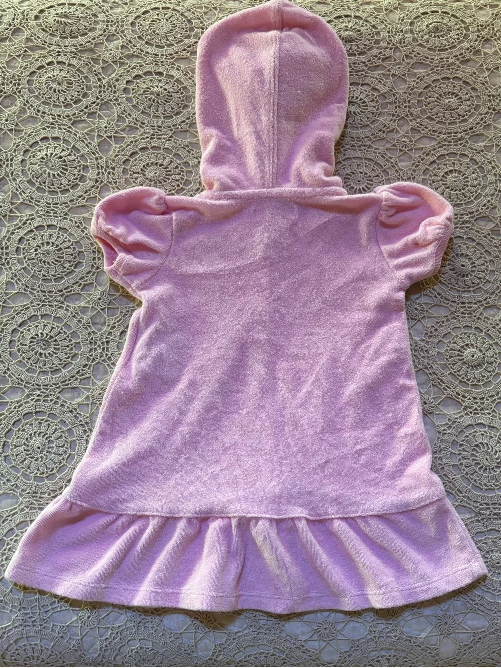 Ralph Lauren Infant Sz 6M Pink Terry Cloth Hooded Swim Coverup/Dress Aqua Pony